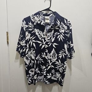 Koret Women's Dark Blue and White Floral Blouse